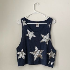 Victoria Secret PINK Sequin Star Cropped Muscle T